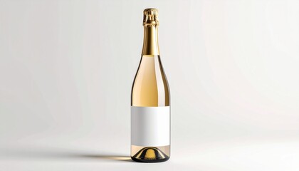 Elegant bottle of sparkling wine with a blank white label for mockup, isolated on a clean white background for branding