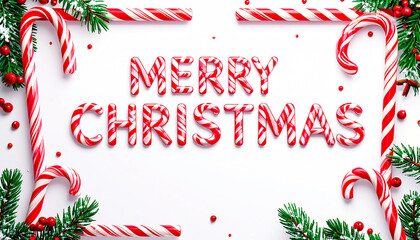 Merry Christmas, candy cane frame, white background. AI