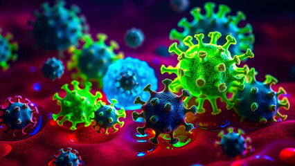 A highly detailed microscopic image capturing the true essence of Lassa fever, a disease endemic in West Africa caused by arenaviruses. 