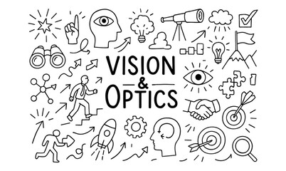 Vision and optics concepts in doodle style with hand-drawn elements