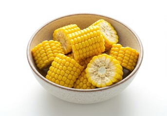 Bowl of cut corn on the cob isolated on white background