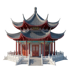 Traditional chinese pagoda architecture art on transparent background