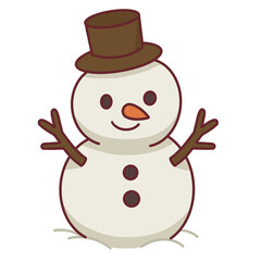 Cute Christmas Snowman with Top Hat and Carrot Nose Illustration