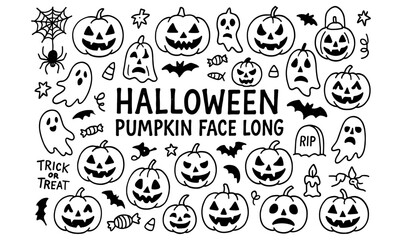 Playful halloween doodles with pumpkins, ghosts, and bats for a spooky celebration