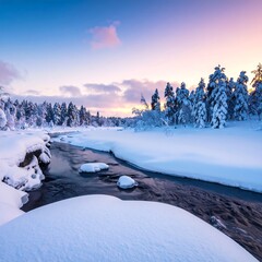 Winter landscape, frozen river