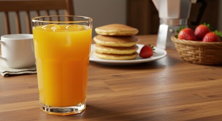 Refreshing orange juice breakfast table food cozy home environment view morning delight