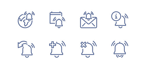 Notification icon set, alarm clock, calendar reminder, message alert, phone ring, delivery notification, time reminder, reminder bell, schedule alert, linear vector illustration.