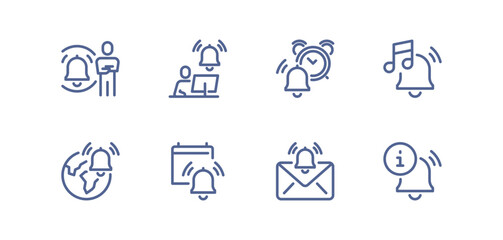 Notification icon set, alarm clock, calendar reminder, message alert, phone ring, delivery notification, time reminder, reminder bell, schedule alert, linear vector illustration.