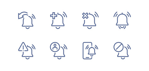 Notification icon set, alarm clock, calendar reminder, message alert, phone ring, delivery notification, time reminder, reminder bell, schedule alert, linear vector illustration.