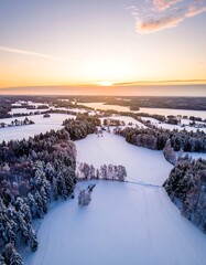 Winter landscape sunrise