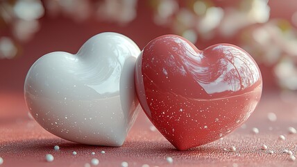Fototapeta premium Simple pink and white 3D heart illustration, minimalist Valentine's Day vector design, clean background 