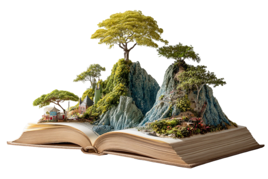 Surreal Book Hills – Imaginative Literary Landscape Concept