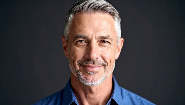 Confident, mature man with gray hair radiates pride and accomplishment with a knowing