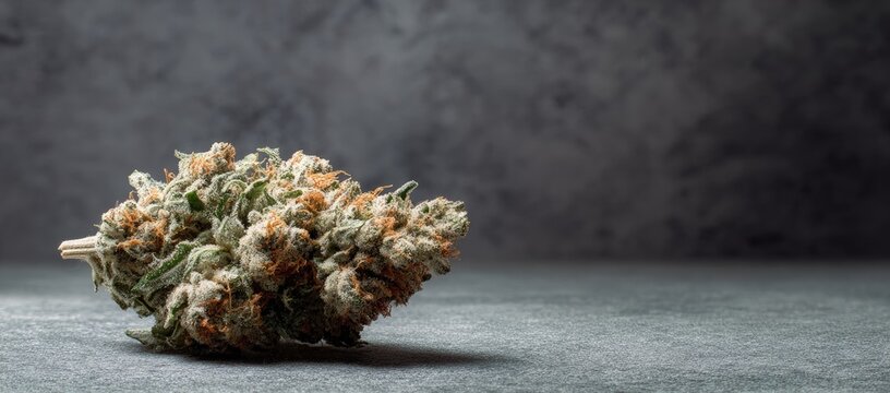 Close-up of dried cannabis flower on a textured surface