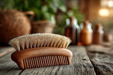 rustic bamboo hair comb with natural design high resolution picture