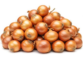 Obraz premium Stack of yellow onions isolated on white background
