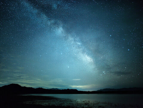 Milky Way Galaxy Reflected on Lake with Mountain Landscape AI Generated