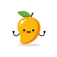 Mango fruit mascot illustration on white background. Cute, playful, and colorful character design, perfect for food branding, tropical concept, and cartoon style.