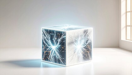 Abstract Cube Displaying Machine Learning And Data Visualisation With Bright Light and Complex Details