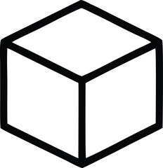 Simple geometric cube outline icon representing 3d shape and volume with clear edges and facets for design projects