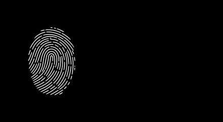 glowing neon fingerprint on dark background, black and white minimalist sketch