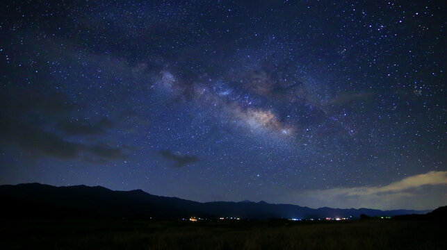 Milky Way Galaxy over Mountain Landscape at Night - AI Generated Illustration