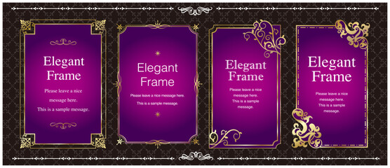 高級感のあるエレガンスなフレームセット、飾り罫、装飾、上品なあしらい、ゴールド、パープル