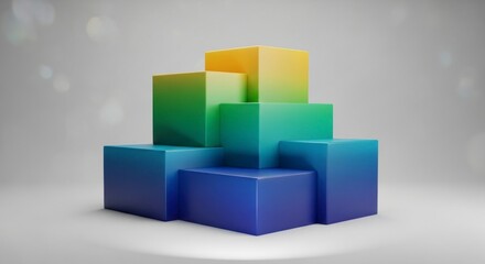 Obraz premium Abstract Geometric Composition of Colorful Cubes on a White Background with Bokeh