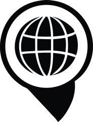 Global location pin icon with world globe symbol for worldwide reach and navigation concepts
