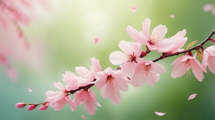 Obraz premium Elegant cherry blossoms in springtime create a serene, dreamy aesthetic ideal for backgrounds, greetings, and romantic designs with delicate pink petals