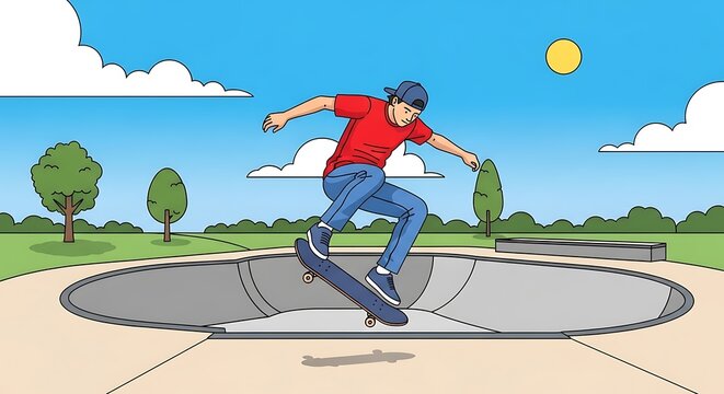 Skater Jumps in Skatepark. - Powered by Adobe
