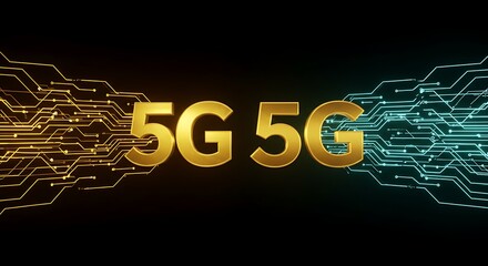 5G Technology Concept Illustration on Black Background with Circuits