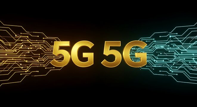 5G Technology Concept Illustration on Black Background with Circuits