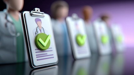 Tablettes numériques affichant des profils médicaux validés