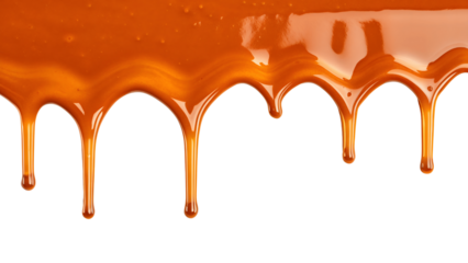 Delicious caramel sauce dripping isolated on transparent background