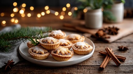 Fototapeta premium Mince Pies with Festive Decorations