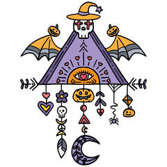 halloween Colorful Halloween-themed illustration with motifs. in doodle color line style