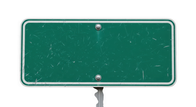 Blank green road sign isolated on transparent background