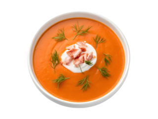 Delicious creamy tomato soup isolated on transparent background
