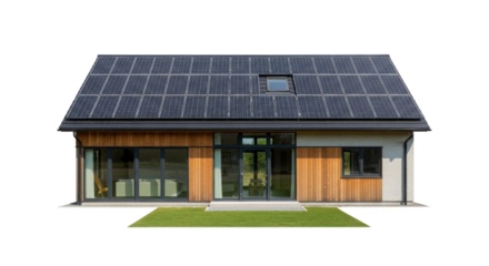 Modern house with solar panels on the roof isolated PNG with Transparent Background