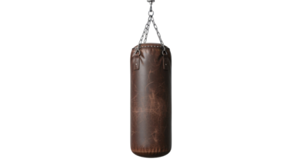Brown leather punching bag isolated PNG with Transparent Background