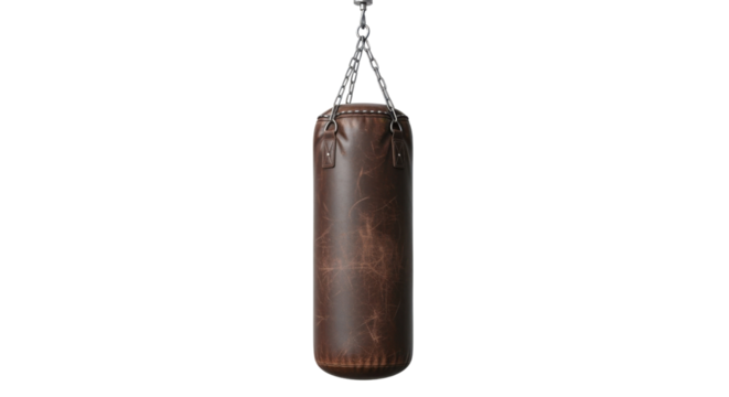 Brown leather punching bag isolated PNG with Transparent Background