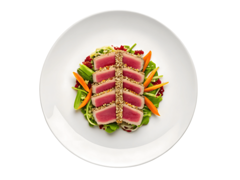 Seared ahi tuna salad isolated on transparent background