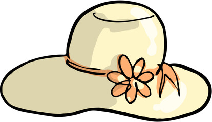 Charming wide brimmed sun hat with a decorative flower