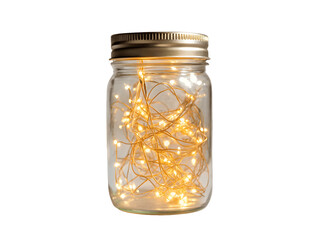 Fairy lights in a mason jar isolated on transparent background