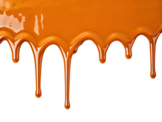 Delicious caramel dripping isolated on transparent background