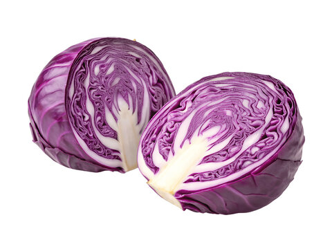 Two halves of a red cabbage isolated on transparent background