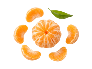 Peeled mandarin orange isolated on transparent background