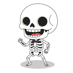 Playful cartoon skeleton character with spooky smile, ideal for Halloween party, decoration, stickers, or seasonal designs.