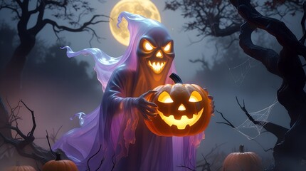 Halloween fiery ghost background 